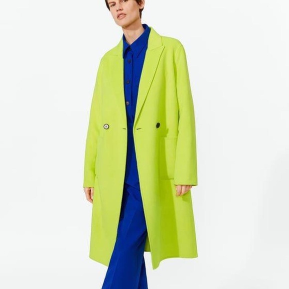 ZARA fluorescent yellow long wool coat SIZE M - Picture 3 of 7